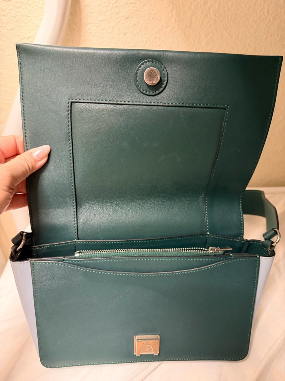 Céline Paris Two-Tone Leather Shoulder Bag - blue & Dark Green - Picture 9 of 12